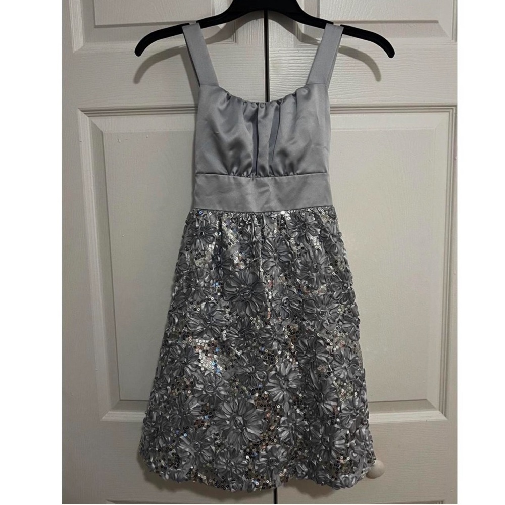 Rare Editions Silver Floral Brocade Party Dress XXS